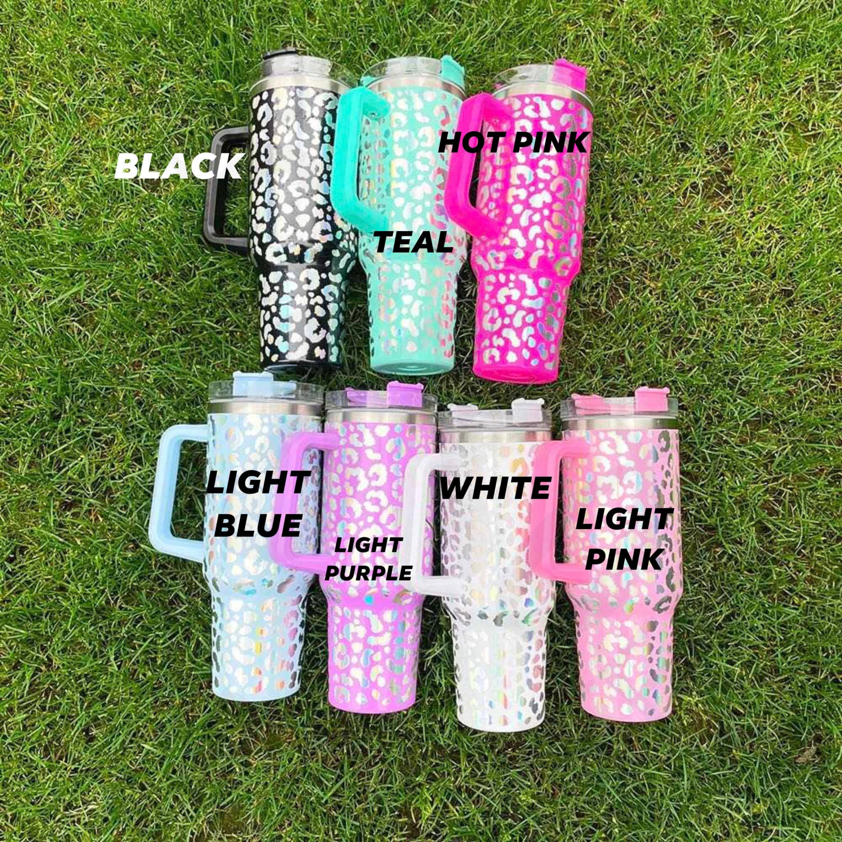 Blush Leopard Holographic 40oz Handle Tumbler