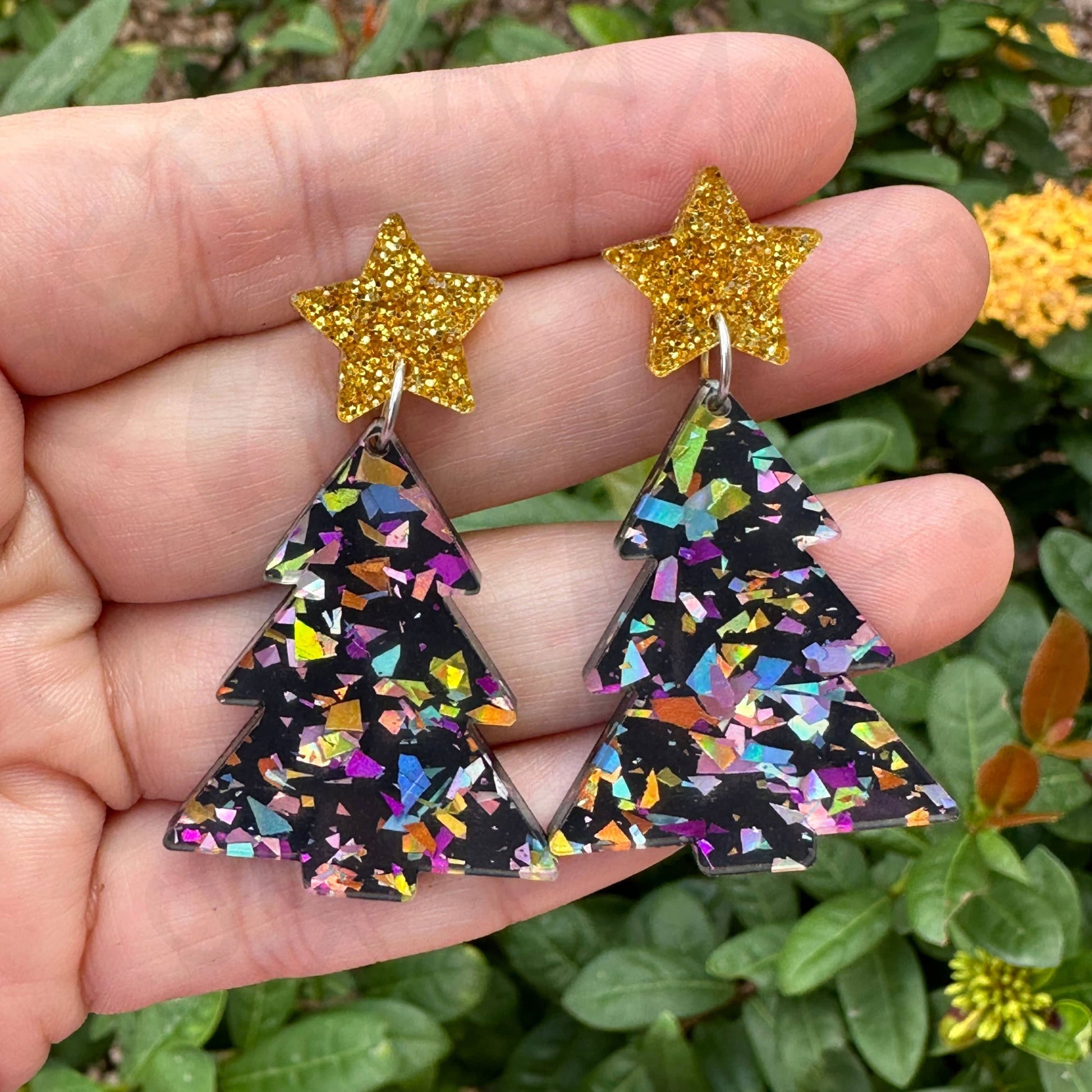 Black Christmas Tree Earrings Holiday Earrings - Apparel &