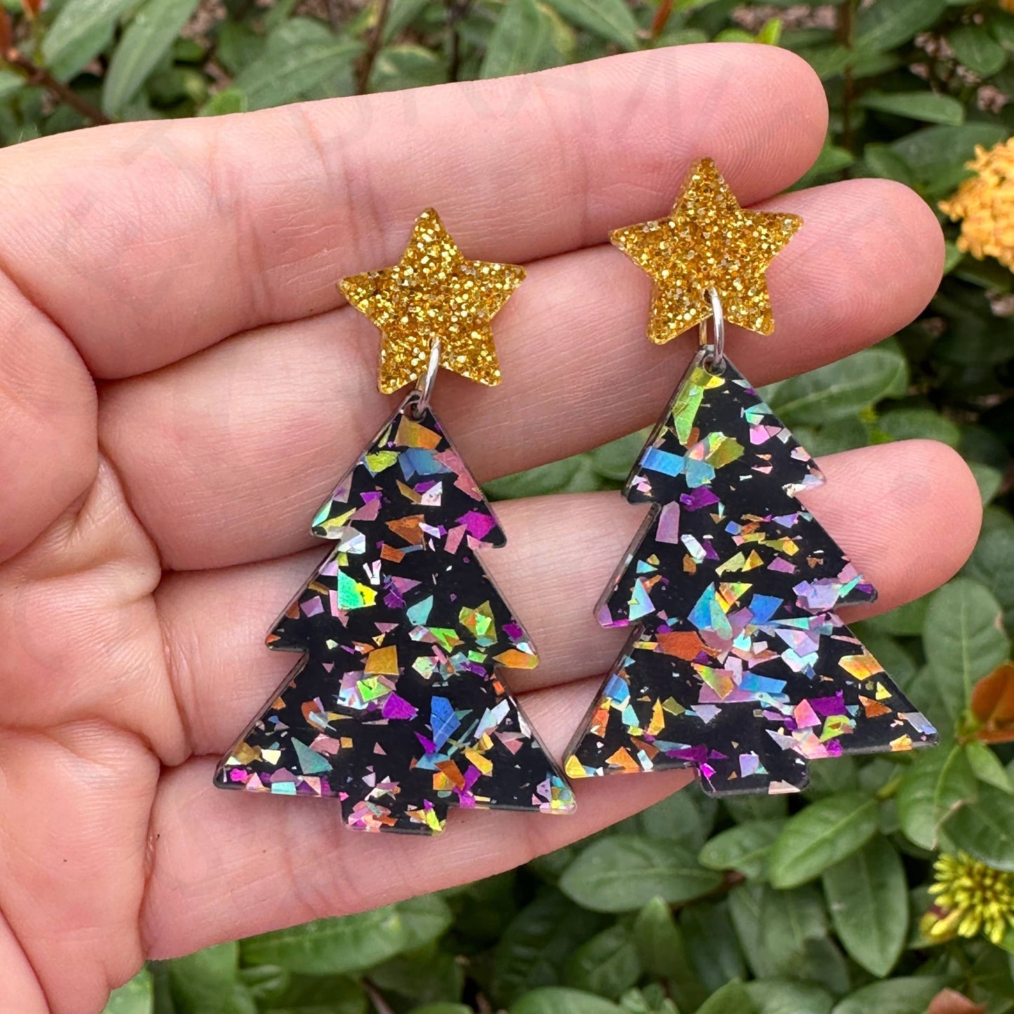 Black Christmas Tree Earrings Holiday Earrings - Apparel &