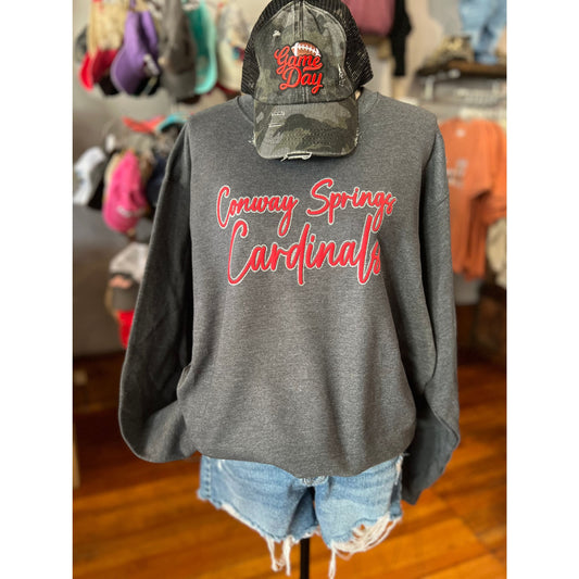 Conway Springs Cardinals Puff + Glitter Crew Sweatshirt