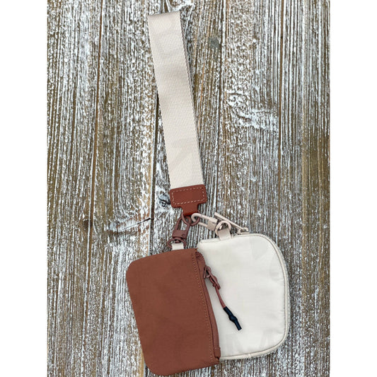 Dual Pouch Wristlet Keychain ’Brown-Ivory’ - Apparel &