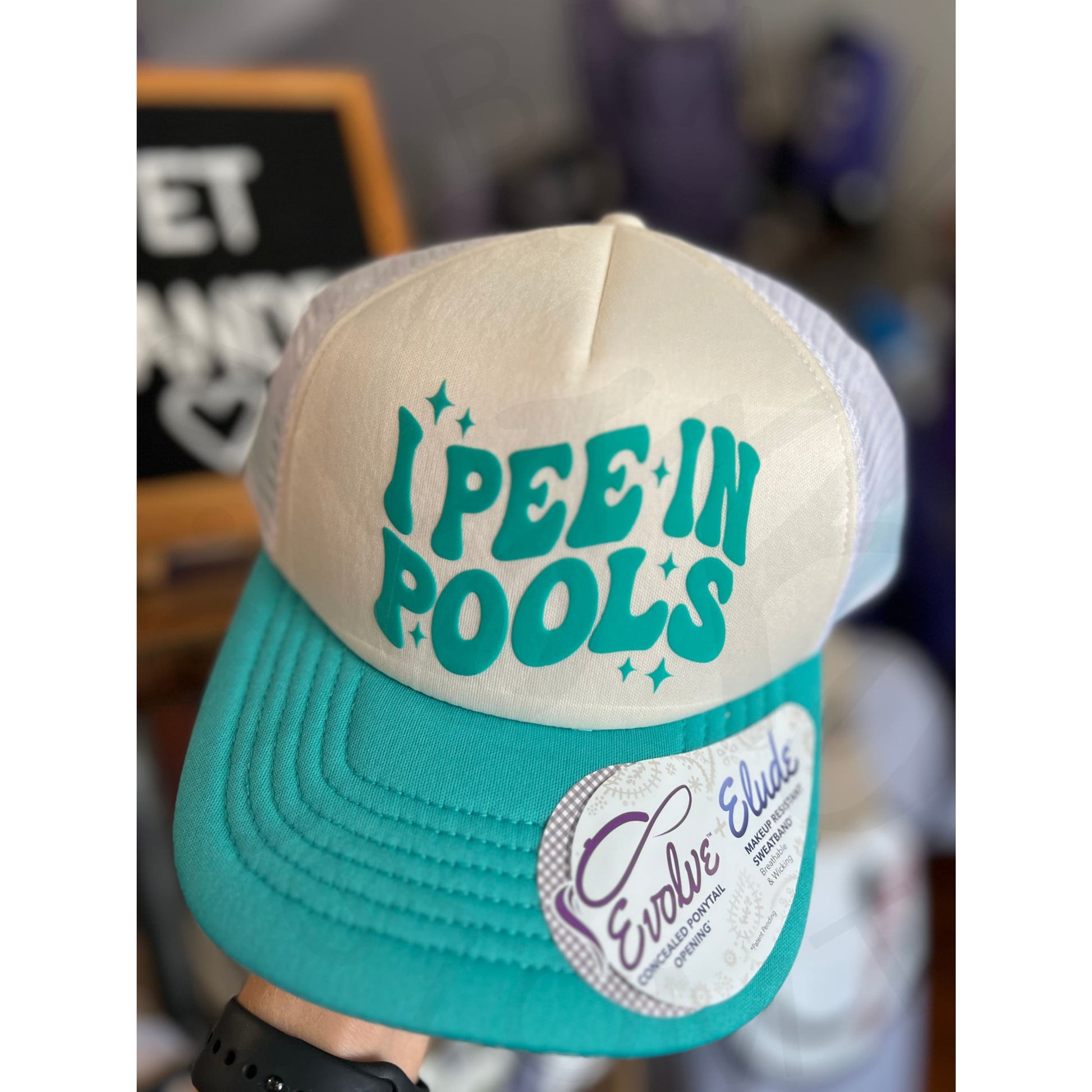 I Pee In Pools Funky Pattern Trucker Hat - Teal