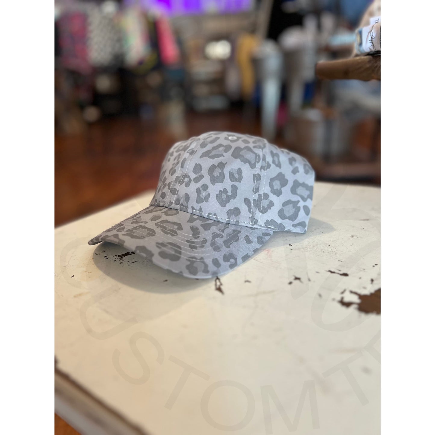 Leopard Print Criss Cross Hats - Grey
