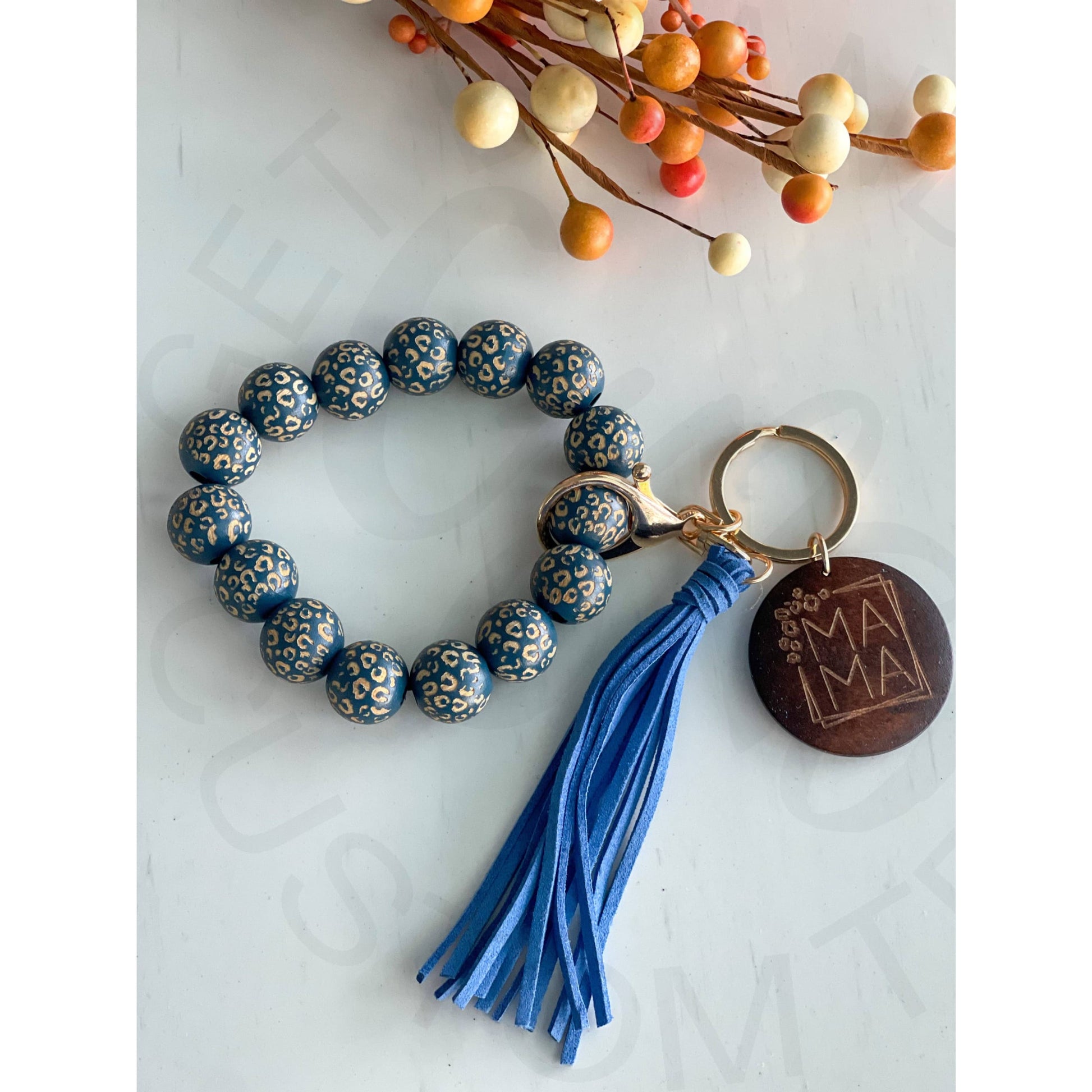 Mama Wristlet Keychain ’Blue Leopard’ - Apparel &