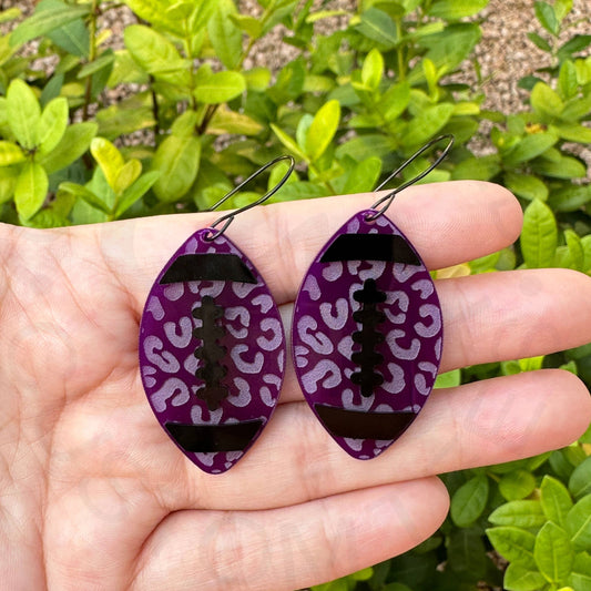 Purple Leopard Football Earrings Sports Earrings Game Day