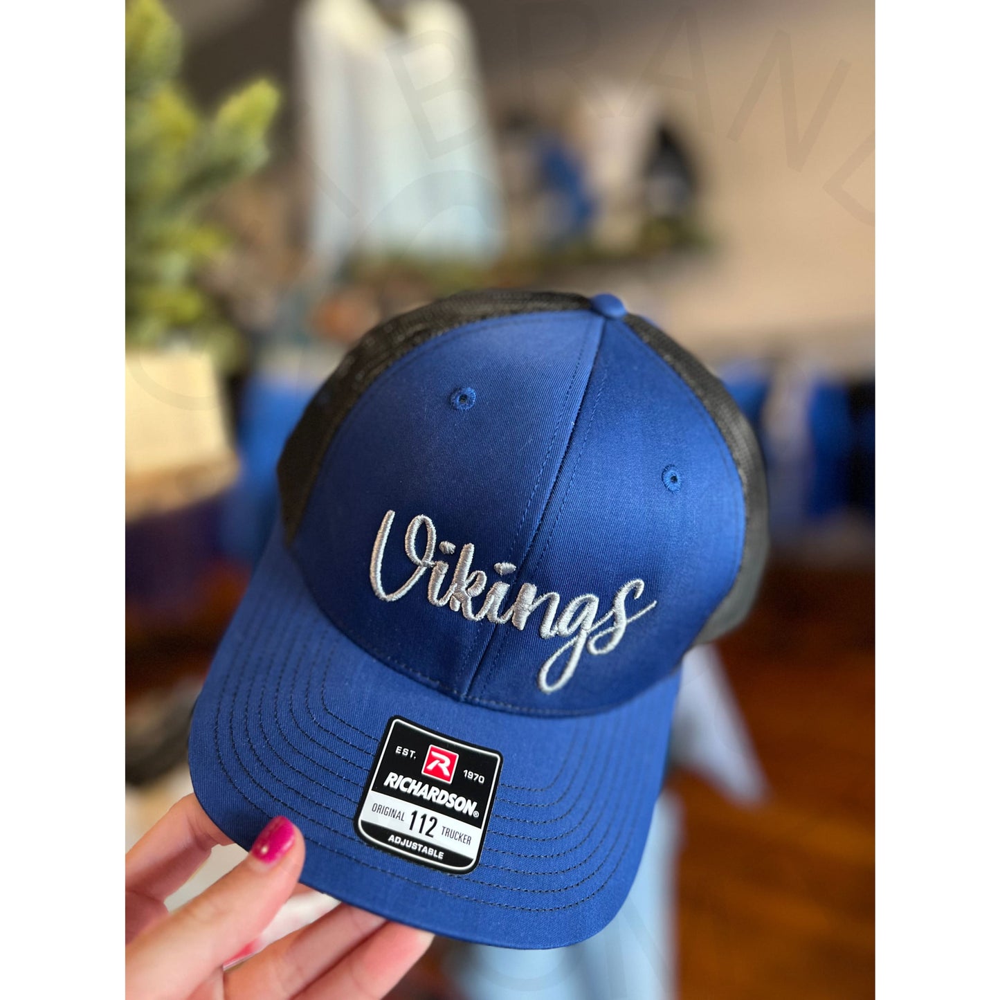 Richardson 112 Scripty Cursive Trucker Hat - Vikings Blue