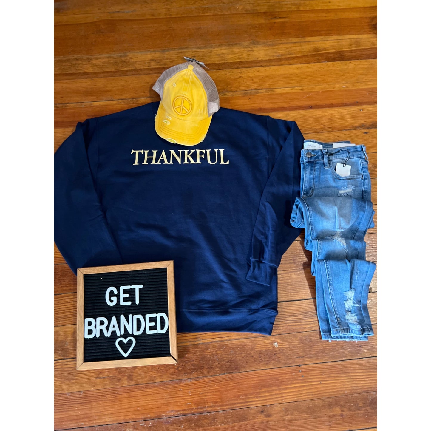 Thankful Navy Fall Faith Graphic Tee Sweatshirt - Apparel &