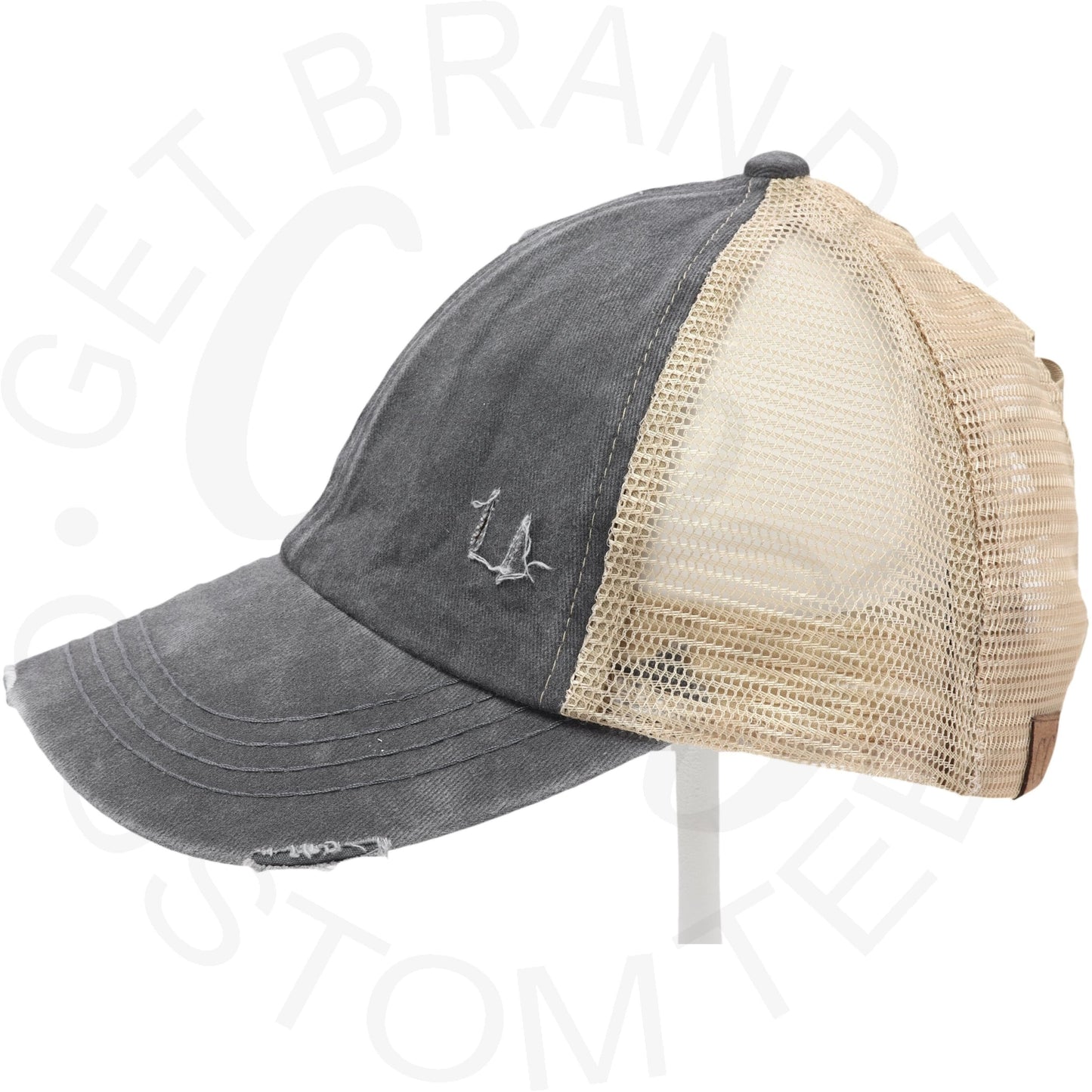 Washed Denim Criss Cross High Pony CC Ball Cap - 